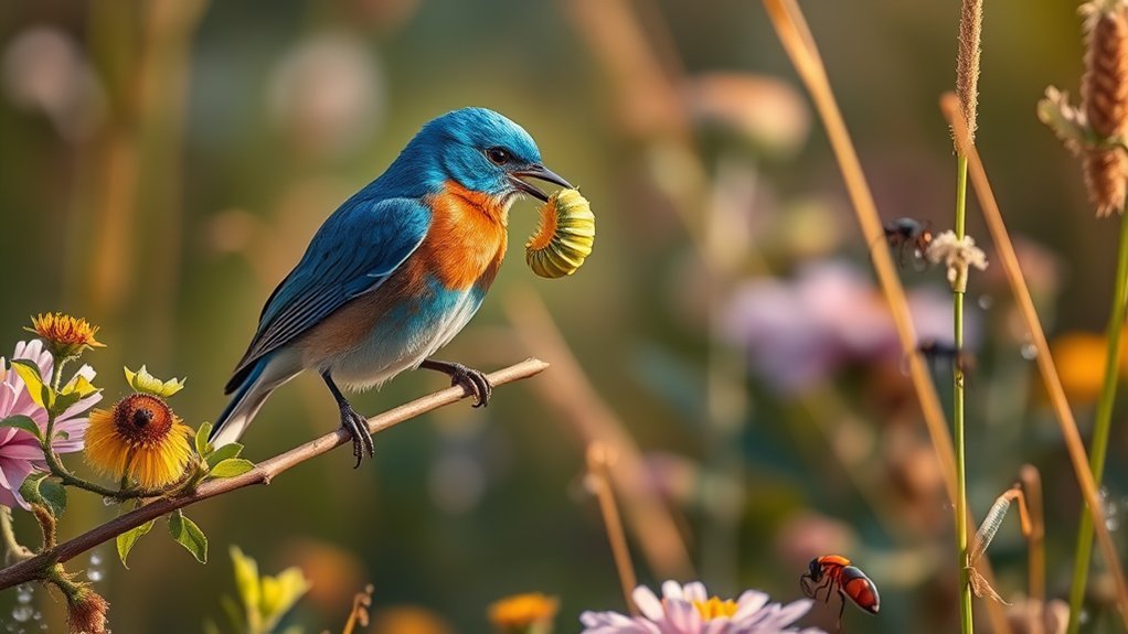 bluebirds primarily eat insects