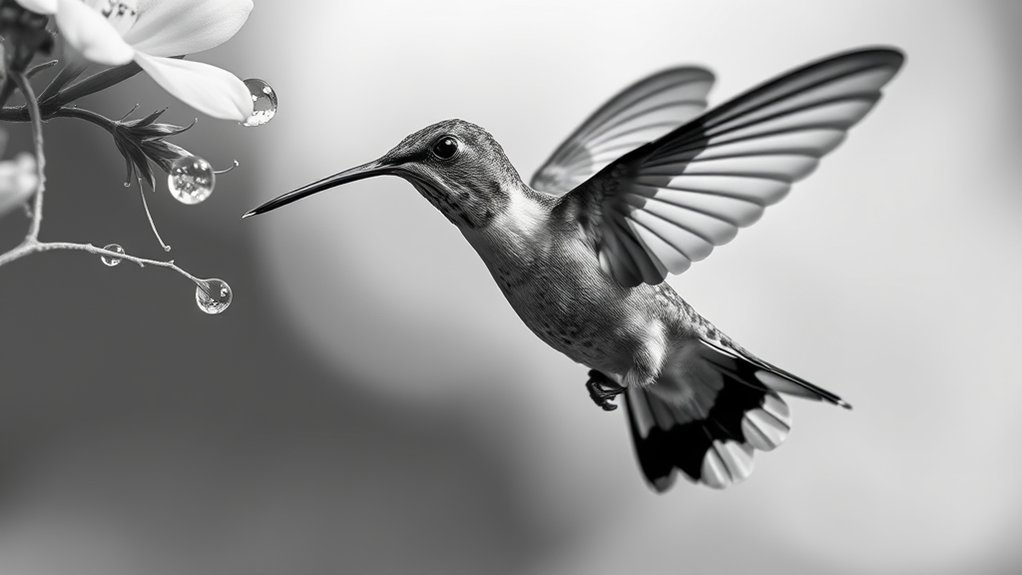 monochrome hummingbird aesthetics