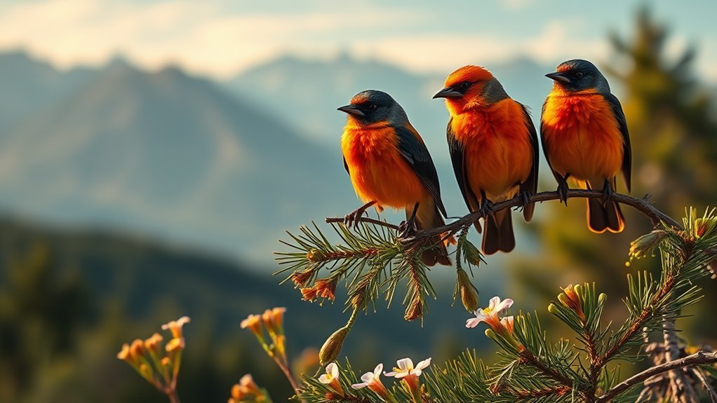orange and black birds