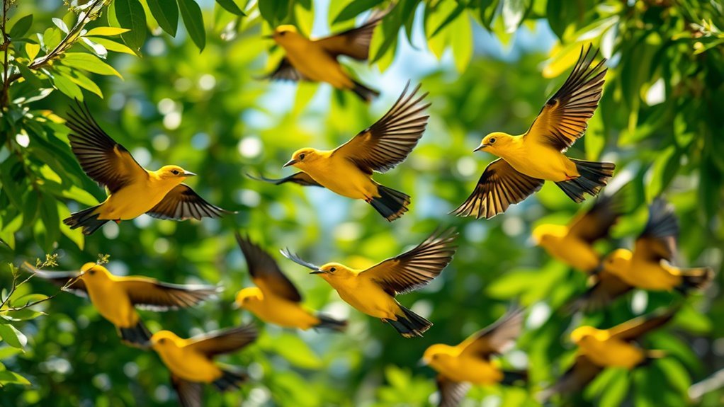 yellow birds with wings