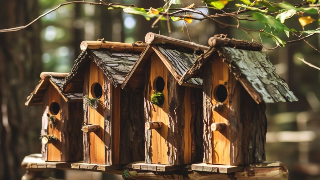 rustic log bird houses